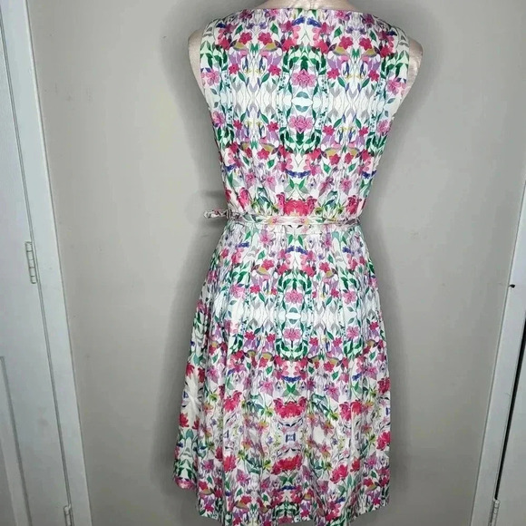 Talbots Blue Pink Falling Floral Rose Fit Flare Pockets  Dress 6 Petite Lovely M - Picture 6 of 10